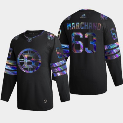 Washington Boston Bruins #63 Brad Marchand Men's Nike Iridescent Holographic Collection NHL Jersey - Black Men's